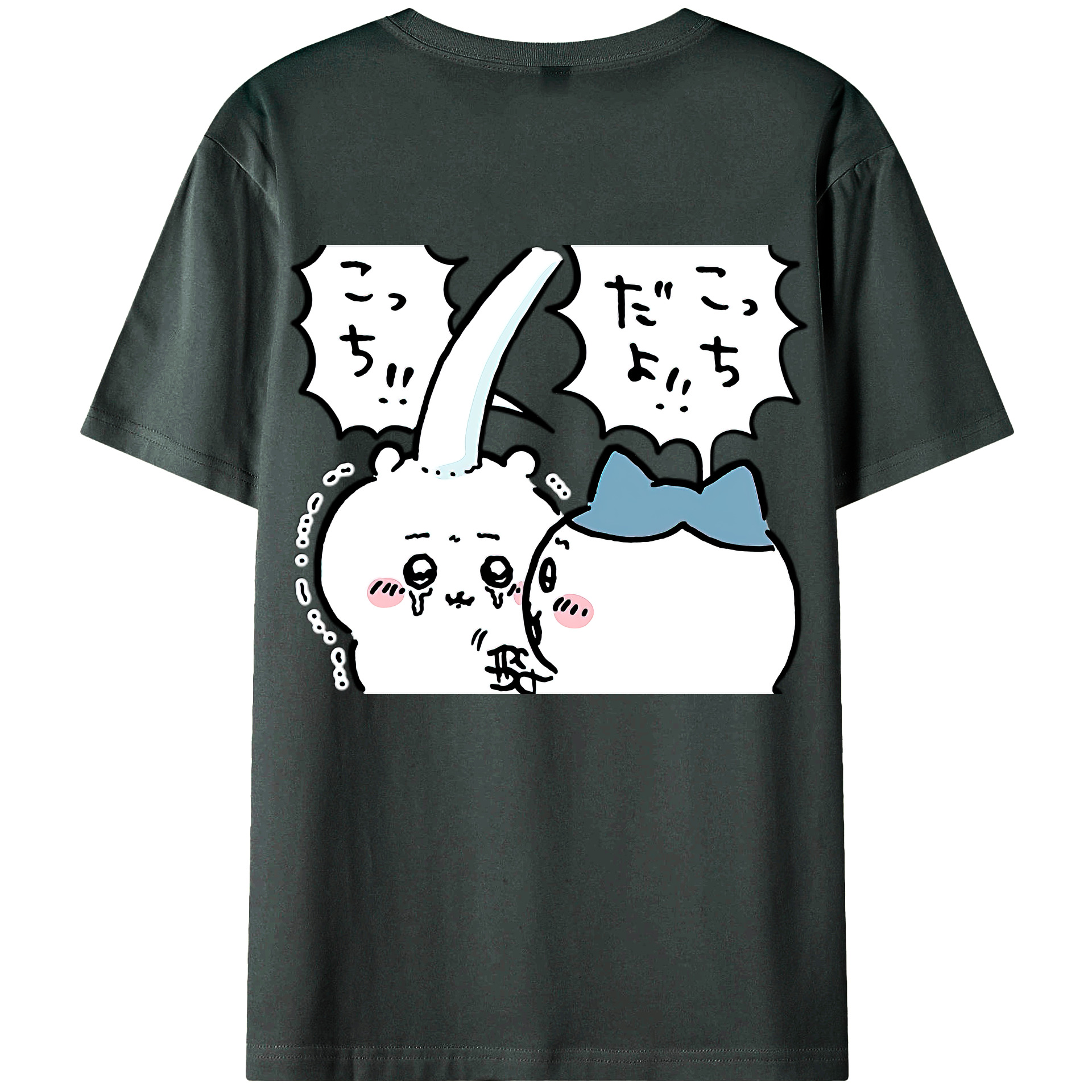 （画像用） ちいかわ ハチワレ Chii-kawa hachiware 綿100％ メンズ半袖Tシャツ（バックプリント） 通気性
